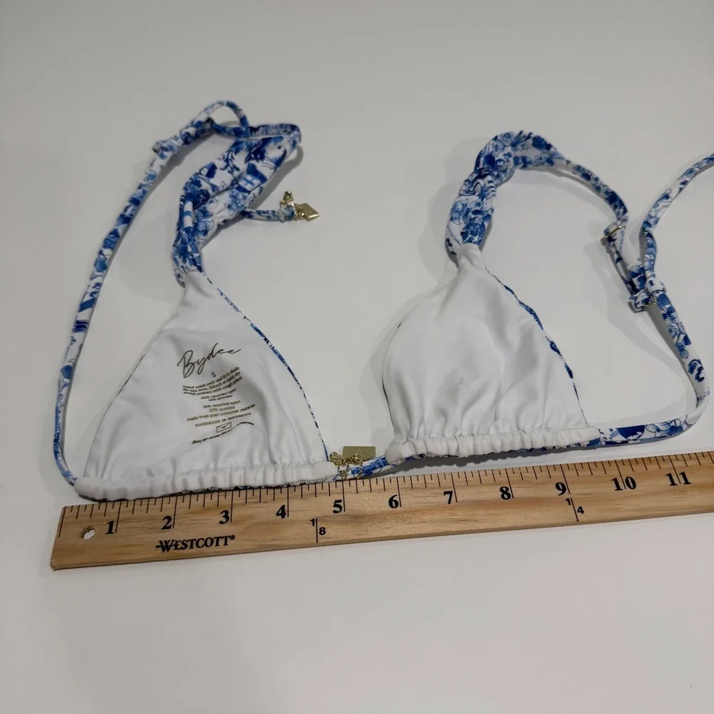 Bydee Cyprus Bikini Top Alythia Blue White Toile Landscape Gold Charms Small